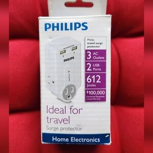 Philips White Travel Surge Protector with USB Ports